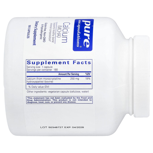 Pure Encapsulations, кальций (MCHA), 180 капсул (250 мг в 1 капсуле)