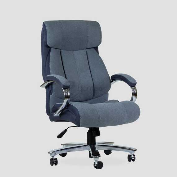 Кресло Barneo K-303 BIG SIZE XXL для руководителя серая ткань, газлифт 3кл