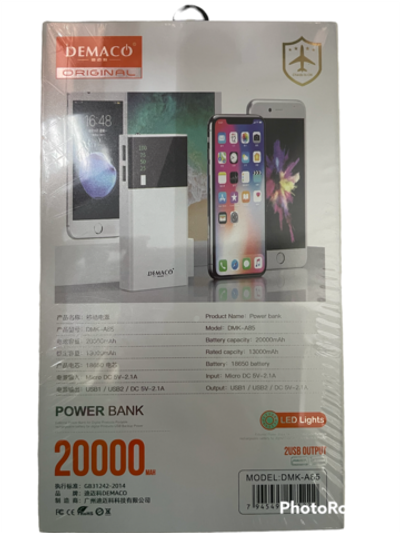 Внешний аккумулятор (Power bank) 3 USB Demaco A85  20000 mAh (черный) с фонариком