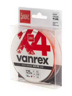 Леска плетёная Lucky John Vanrex х4 BRAID Fluo Orange 125 м, 0,10 мм