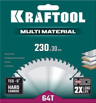 KRAFTOOL Multi Material, 230 х 30 мм, 64Т, пильный диск по алюминию (36953-230-30)