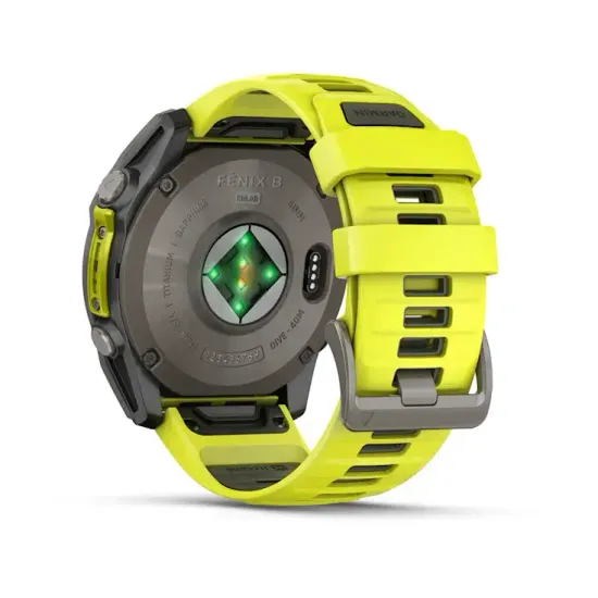 Мультиспортивные GPS часы Garmin Fenix 8X (51 mm) Solar, Sapphire Titanium with Amp Yellow/Graphite Silicone Band 010-02907-21