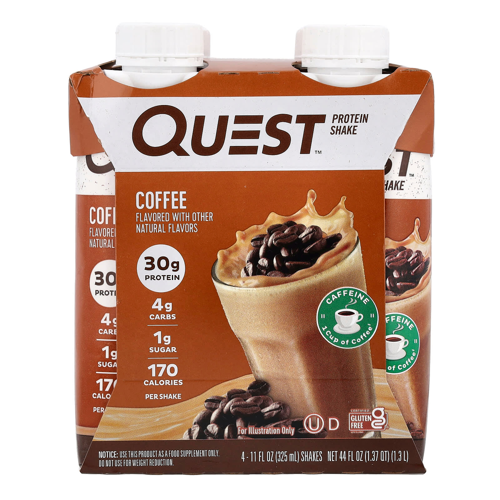 Quest Nutrition, Протеиновый коктейль, кофе, 4 коктейля, 325 мл (11 жидк. унц.)