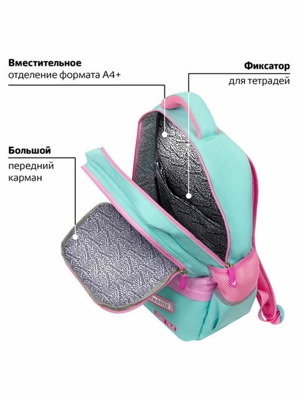 Рюкзак BRAUBERG STAR, "Unicorn", мятный, 40х29х13 см, 229977