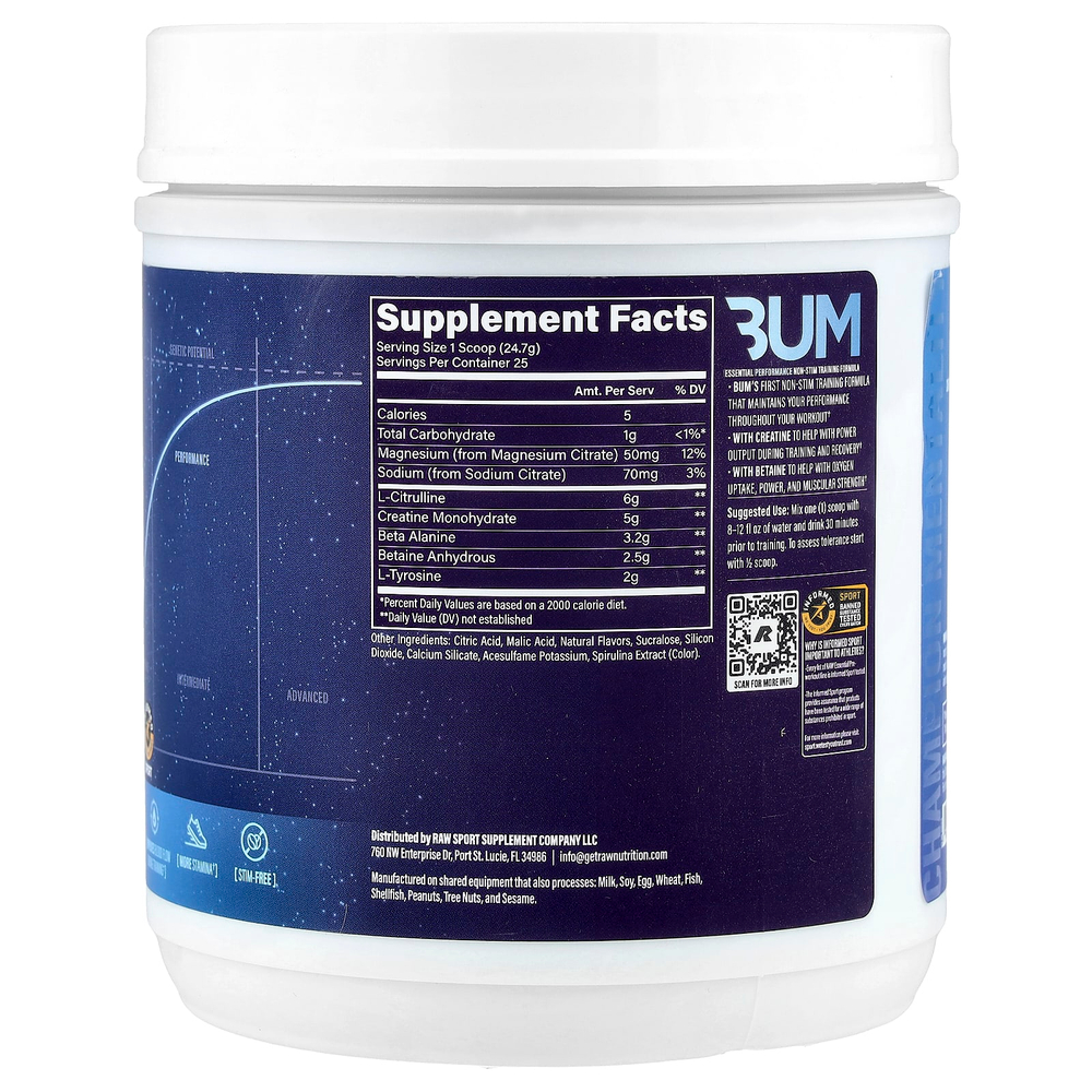 Raw Nutrition, Bum Essentials, Essential Performance, формула для тренировок без стимуляторов, голубая малина, 618 г (21,8 унции)