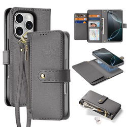 Чехол кошелек из TPU кожи серого цвета от Dux Ducis для iPhone 16 Pro Max, серия Lawa Series Case