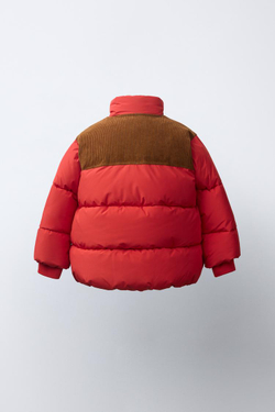 ZARA СТЕГАНОЕ ПАЛЬТО КОМБИНИРОВАННОЕ WATER REPELLENT, КРАСНЫЙ
