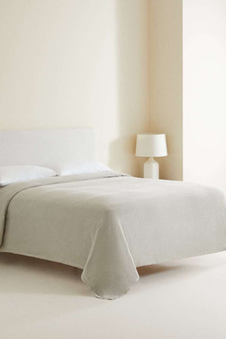 ZARA HOME ПОКРЫВАЛО ИЗ ПОСТИРАННОГО ЛЬНА, МЯГКИЙ СЕРЫЙ