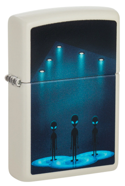 Зажигалка Zippo Aliens Design с покрытием Glow In The Dar, латунь/сталь, белая, матовая, 38x13x57 мм