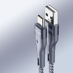 Кабель покрытый нейлоном серого цвета 100см с разъемом USB A на USB Type-C с быстрой зарядкой PD 12W от Duzzona, серия A8 Cable