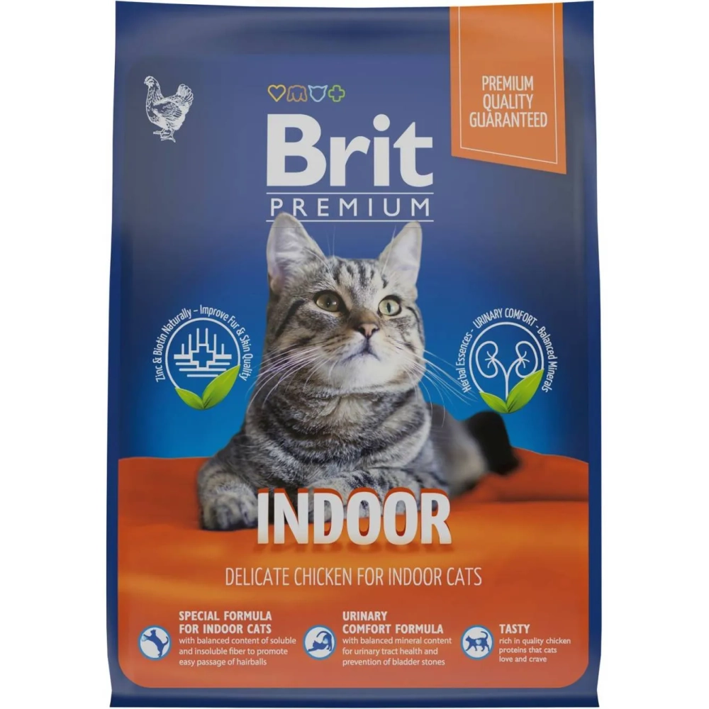 Сухой корм для кошек Брит BRIT PREMIUM Cat Indoor с курицей для кошек, 2кг