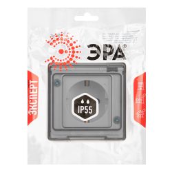 Розетка ЭРА Эксперт 11-2501-01 с заземлением с крышкой 2P+E IP55 16A-250В ОУ белый | Эра Эксперт
