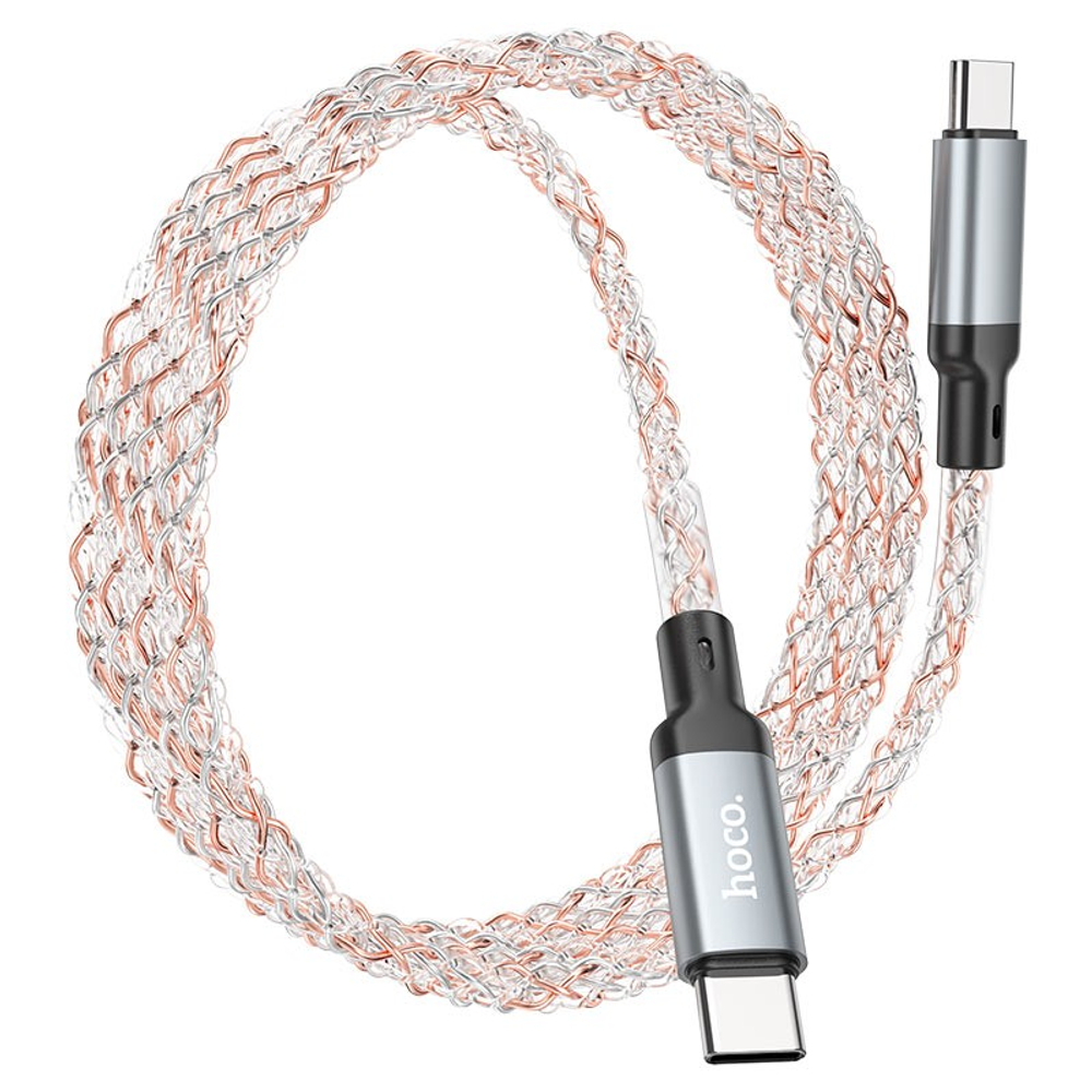 Usb Кабель-зарядка Type-C на Type-C Hoco U112 3A 60W 1м в тканевой оплетке серый