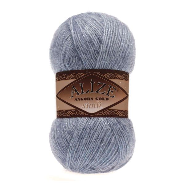Пряжа Alize (Ализе) Angora Gold Simli / уп.5 мот. по 100 г, 500м, 221 светлый джинс меланж A