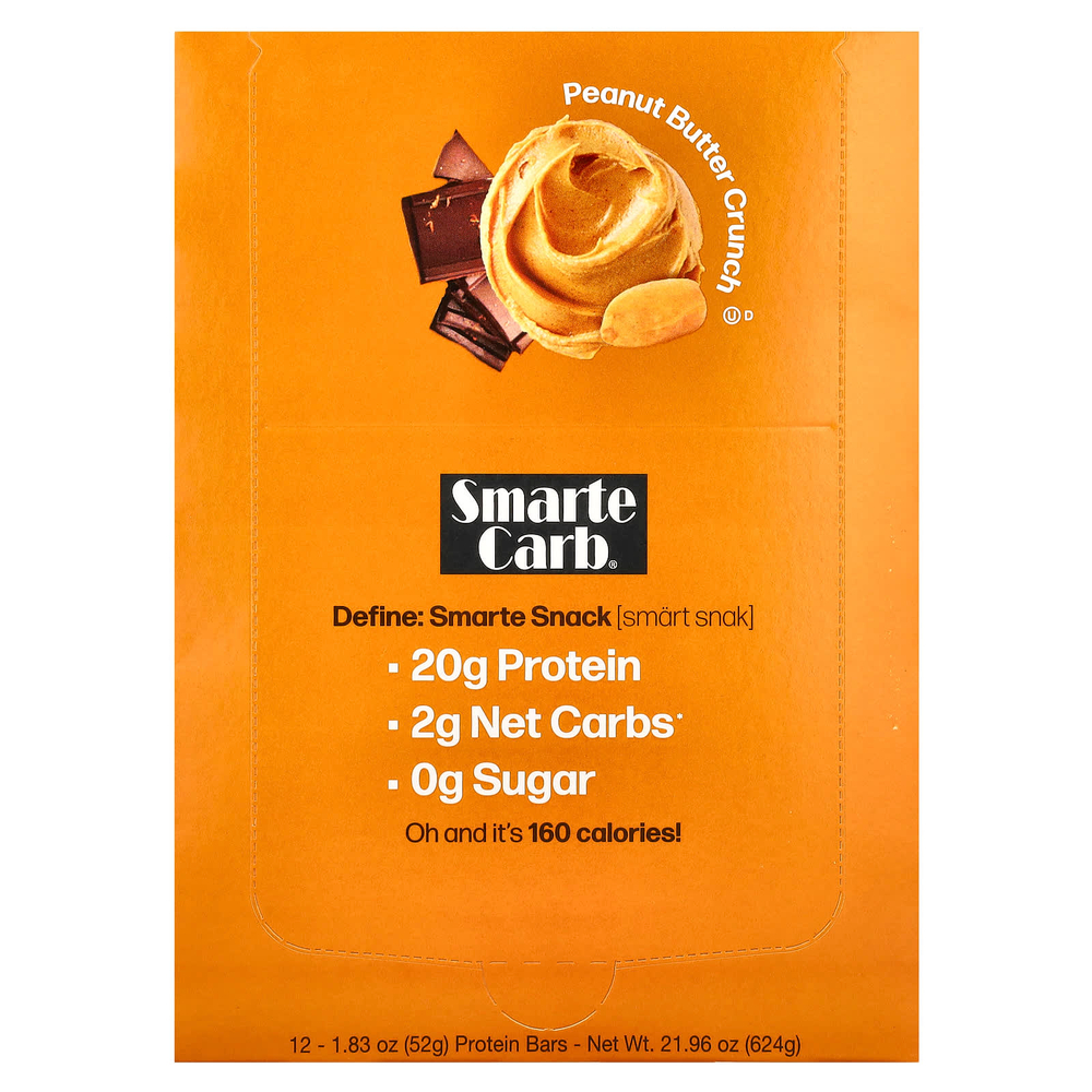 NuGo Nutrition, Протеиновый батончик Smarte Carb®, хрустящая арахисовая паста, 12 батончиков, 52 г (1,83 унции)