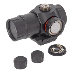 Коллиматор Target Optic 1x21, Weaver, зелёная/красная марка, точка 2 MOA - отсек для батарейки и снятые крышки