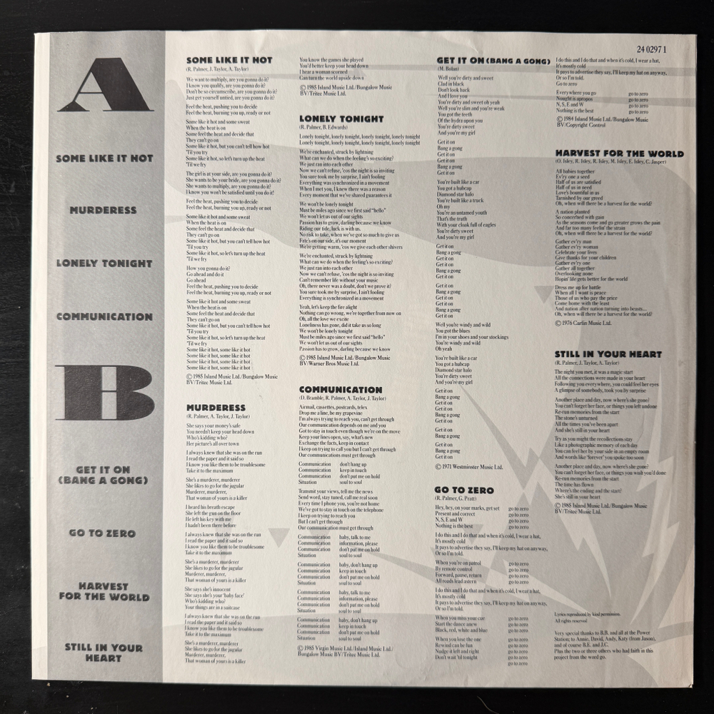 The Power Station ‎– The Power Station 33⅓ (Европа 1985г.)