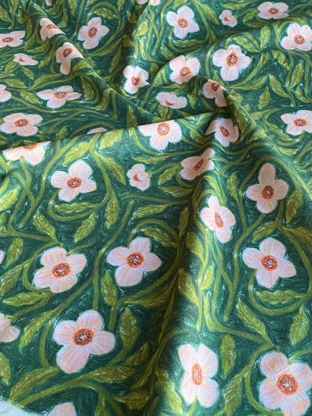 МАЛЬВА НА ЗЕЛЕНОМ, отрез 95 см, 100% хлопок, Handmade Fabrics 6