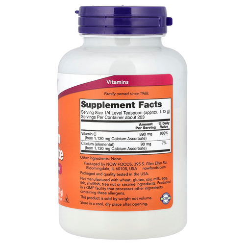 NOW Foods, чистый, буферизованный аскорбат кальция, порошок витамина С, 227 г (8 унций)