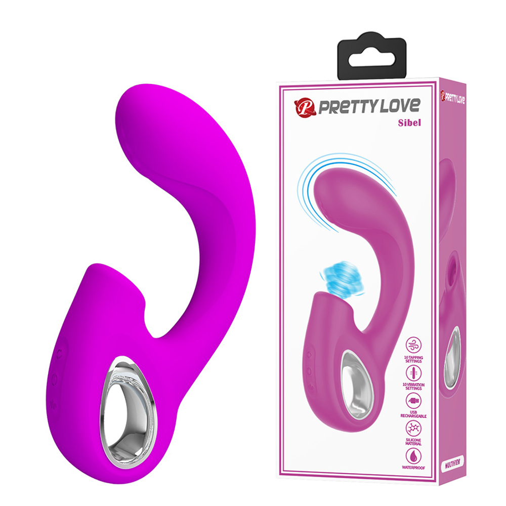 Лиловый вибратор с вакуумным стимулятором клитора Pretty Love Sibel Tapping Rabbit G Vibrator Fuchsia BI-300098