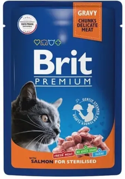 BRIT Premium Пауч для взрослых стерилизованных кошек с лососем в соусе 0,085 кг