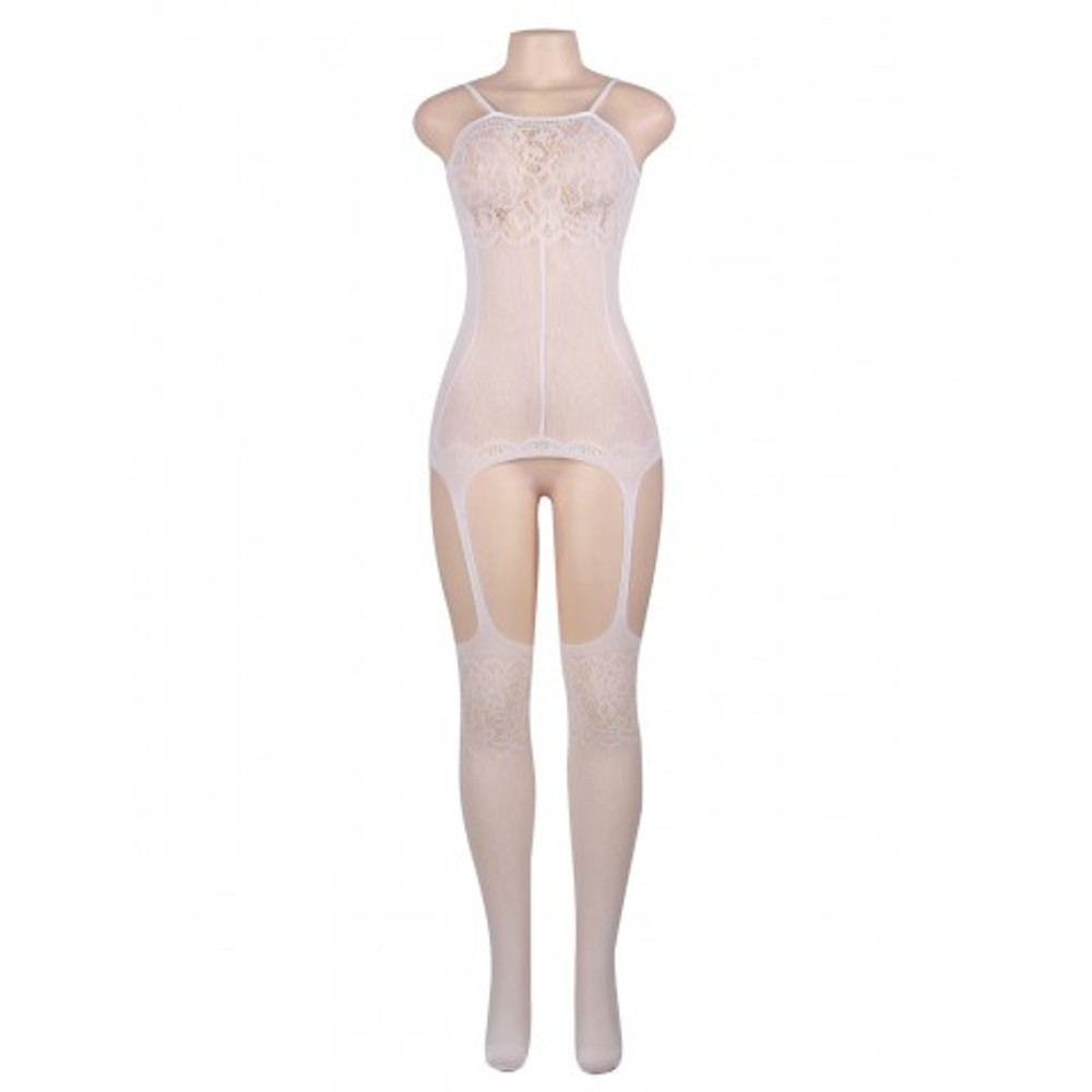 Эротический комбинезон с чулками Foxy White, XS-M