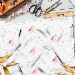 Ткань ниагара акварельные птички и веточки
