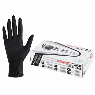 Перчатки нитриловые сверхпрочные с текстурой SFM MEGA TEX BLACK 25 пар (50 штук), XL (очень большой).