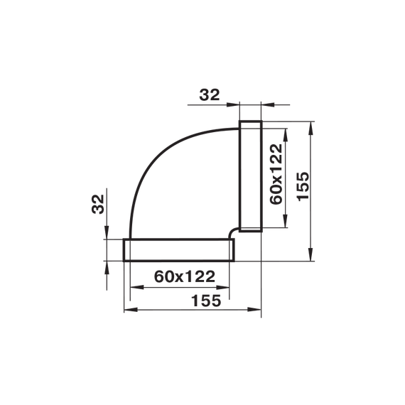 Колено горизонтальное Zernberg 120*60 мм 90 градусов пластик  15850
