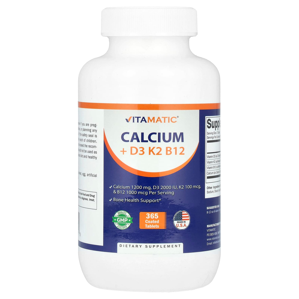 Vitamatic, Кальций + D3, K2, B12`` 365 таблеток, покрытых оболочкой