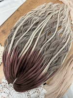 Косы из войлока и кудри с войлочным основанием серо-пепельные с переходом в мокко, 45 см, 280 г