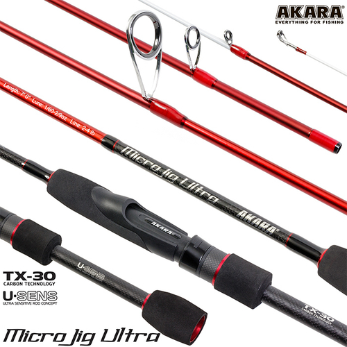 Спиннинг штекерный угольный 2 колена Akara SL1004 Micro Jig Ultra 702UL-S TX-30 (0,5-6) 2,1 м