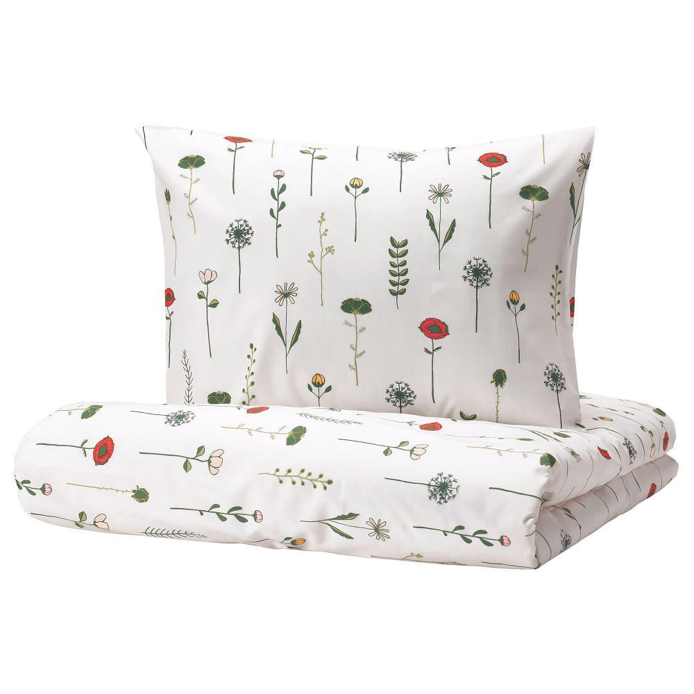 Комплект постельного белья IKEA NATTSLANDA (НАТТСЛЭНДА), Детский, Белый с рисунком, 150х200, 50х80 см