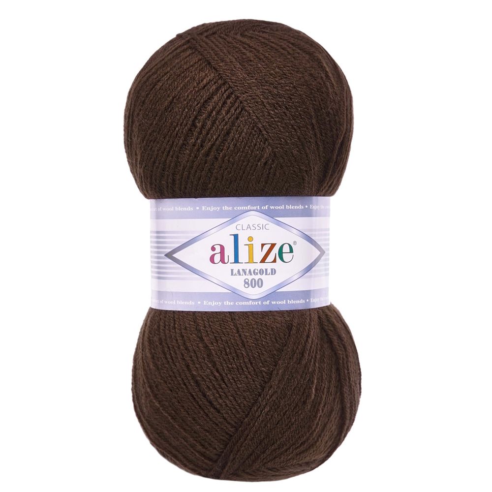 Пряжа Alize (Ализе) Lana Gold 800 / уп.5 мот. по 100 г, 730м, 026 коричневый А