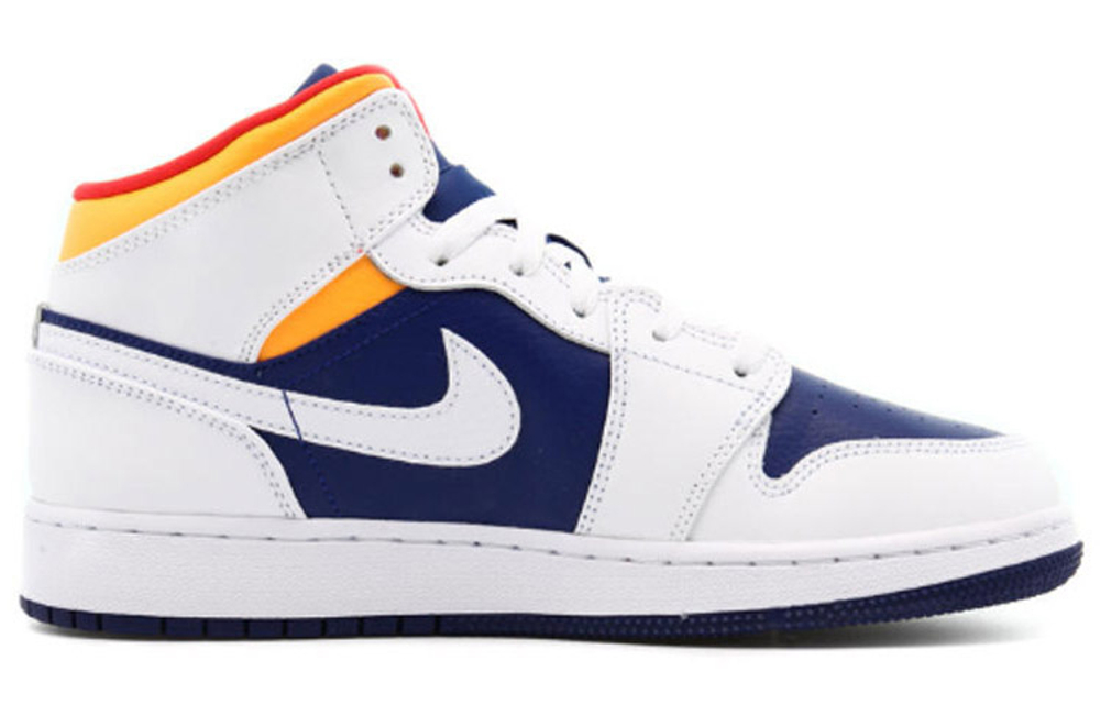 Jordan 1 Mid White Laser Orange Deep Royal Blue GS