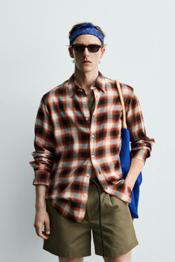 ZARA X AARON LEVINE РУБАШКА СВОБОДНОГО КРОЯ В КЛЕТКУ, КРАСНЫЙ