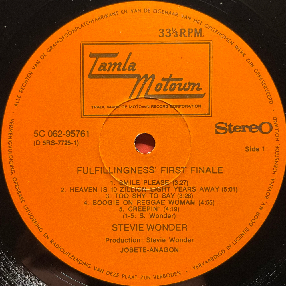 Stevie Wonder ‎– Fulfillingness' First Finale (Голландия 1974г.) Т