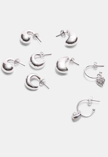 STRADIVARIUS Набор из 9 пар сережек в форме сердца и колец, серый