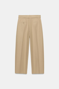 ZARA БРЮКИ С ЗАЩИПАМИ И ПОЯСОМ — ZW COLLECTION, МЯГКИЙ КАШТАНОВЫЙ