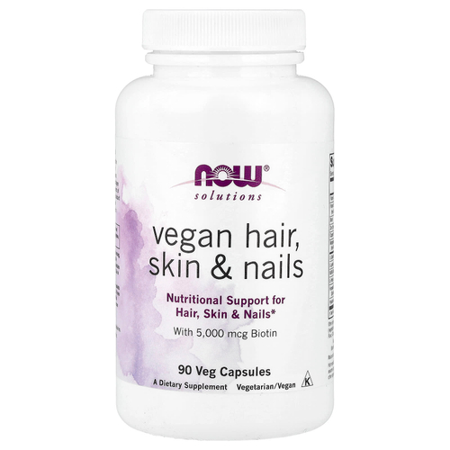 NOW Foods, Solutions, веганская добавка для здоровья волос, кожи и ногтей, 90 вегетарианских капсул