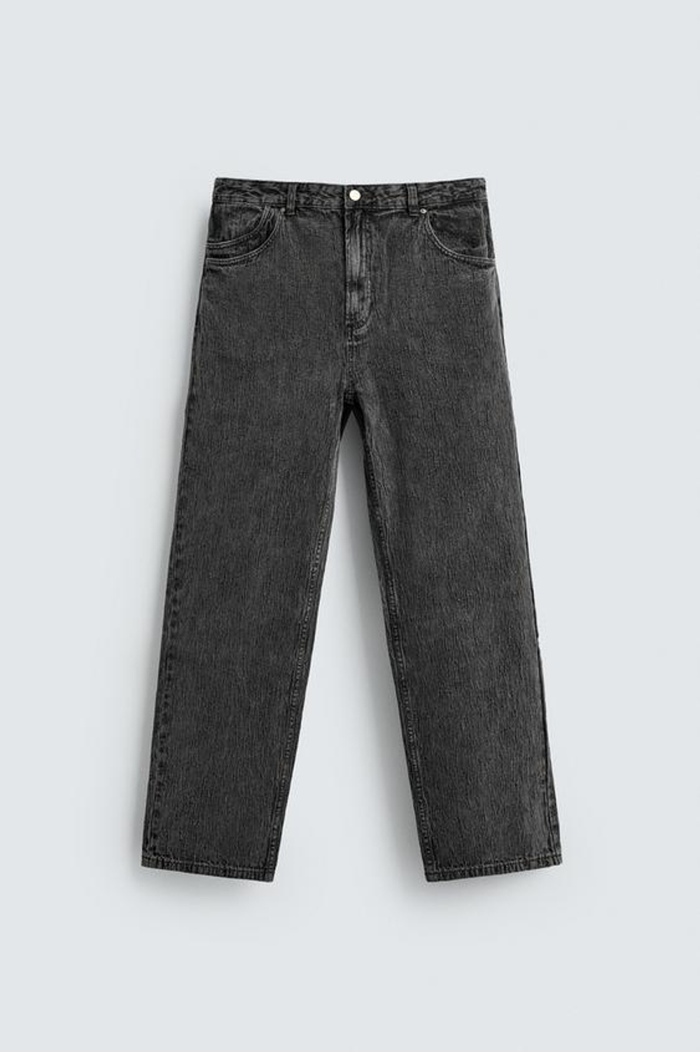 ZARA БРЮКИ STRAIGHT FIT ЖАККАРД, ТЕМНО-СЕРЫЙ