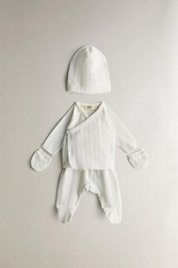 ZARA HOME КОМПЛЕКТ ДЛЯ НОВОРОЖДЕННОГО, ЖЕЛТОВАТО-БЕЛЫЙ