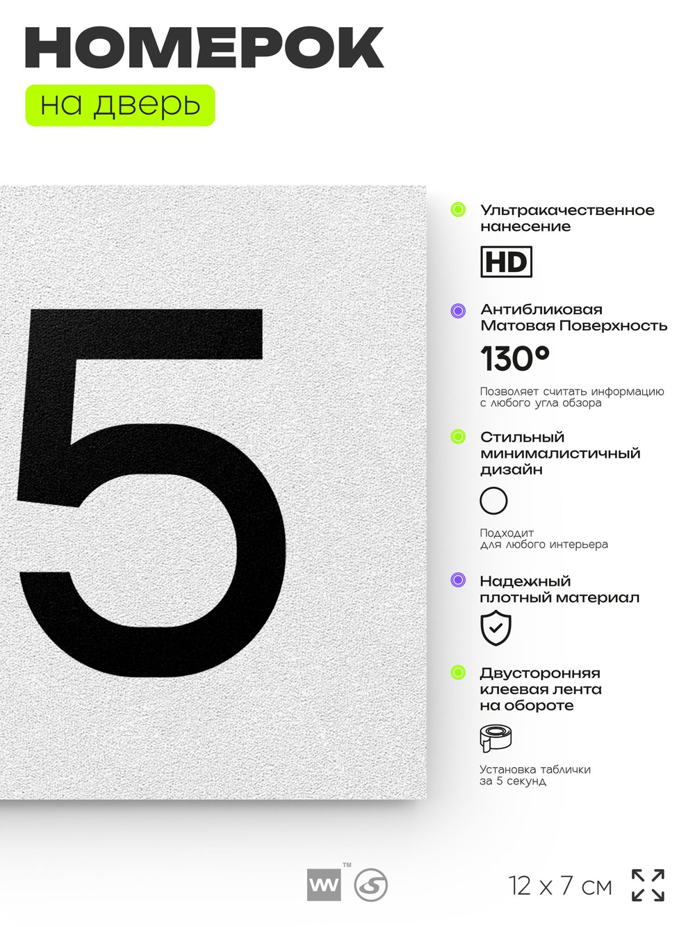 Номер на дверь 145, табличка на дверь для офиса, квартиры, кабинета, аудитории, склада, белая 120х70 мм, Айдентика Технолоджи
