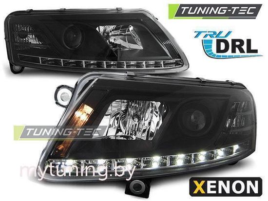 Передние фары Audi A6 C6 tru drl xenon D2S black