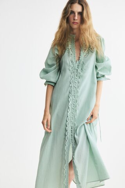 Платье с хлопком и кружевом - H&M