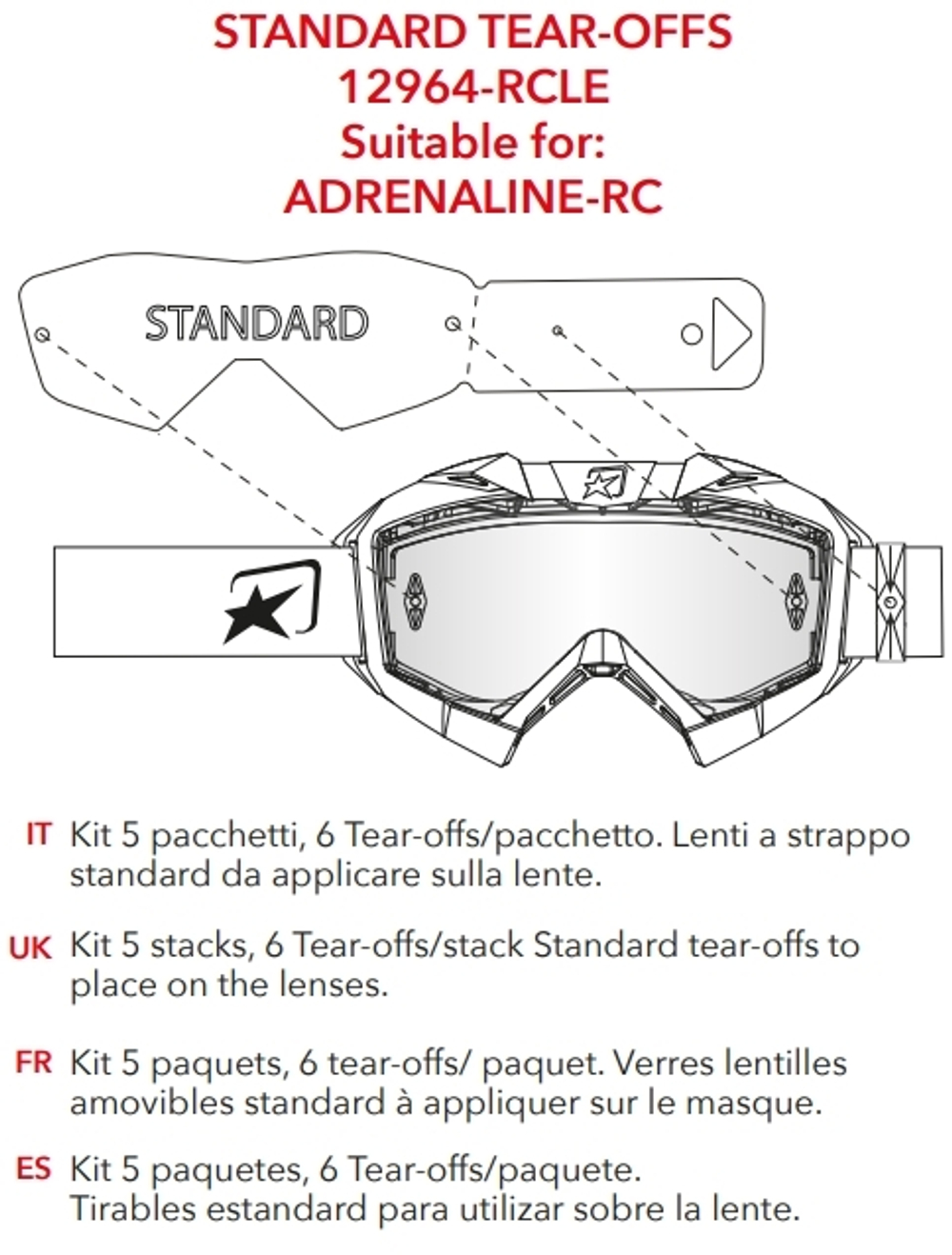 Комплект отрывных плёнок Tear Off Standart для очков Ariete