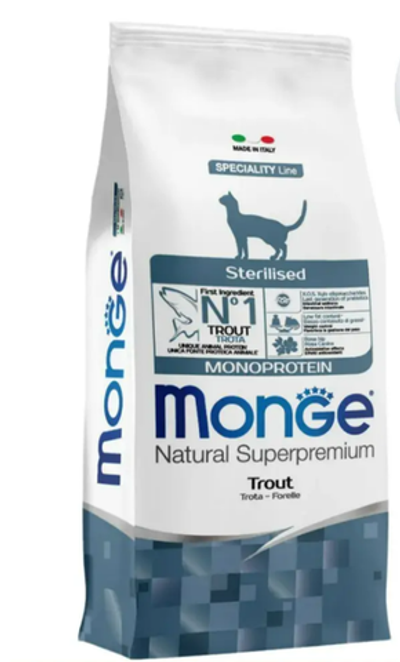 Monge Cat Monoprotein Sterilised Trout (Монж Кэт Монпротеин Стерил) корм для стерилизованных кошек с форелью 10кг