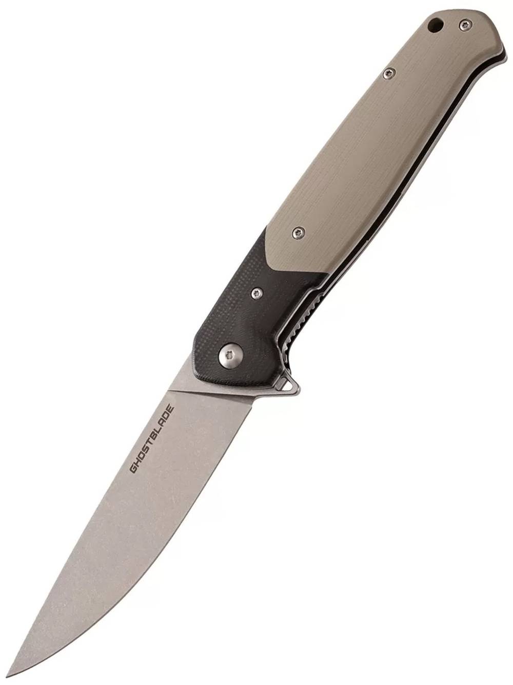 Нож складной GhostBlade Rune, сталь D2, Stonewash, 58-62 HRC, Drop-point, рукоять G10 песочная, замок Liner lock