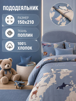 Пододеяльник 175х210 2-спальный Поплин Хлопок Гуси на зеленом фоне