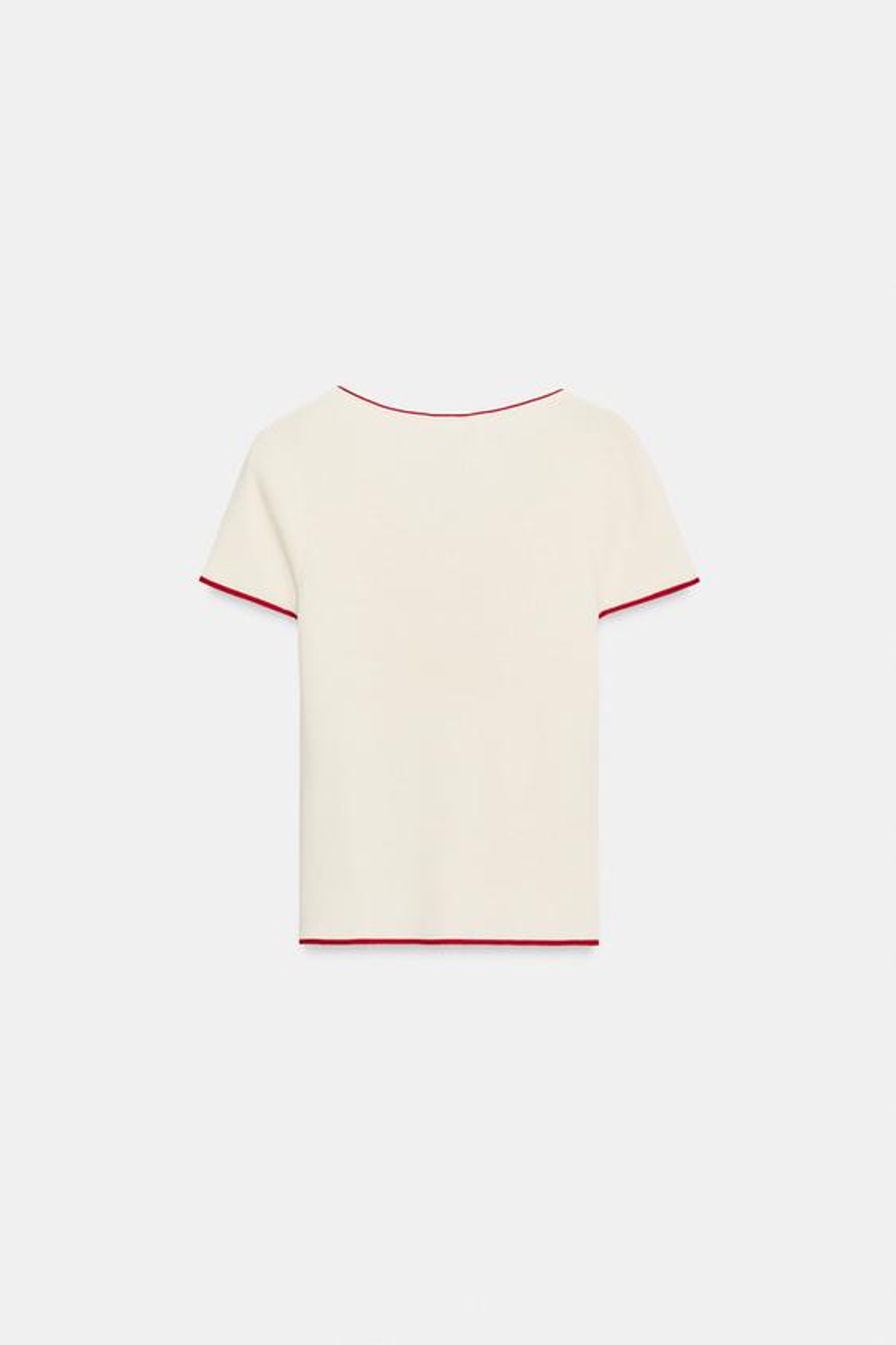 ZARA ТОП С КОНТРАСТНОЙ ОТДЕЛКОЙ И КОРОТКИМИ РУКАВАМИ, ЦВЕТ СЛОНОВОЙ КОСТИ